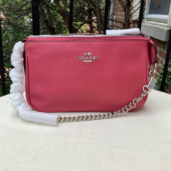 Coach Nolita 19 Leather Pouch Wristlet Strawberry with Silver Chain Hand… - Picture 2 of 13